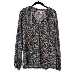 MICHAEL MICHAEL KORS Black & White Floral Blouse with Chain Accents size small
